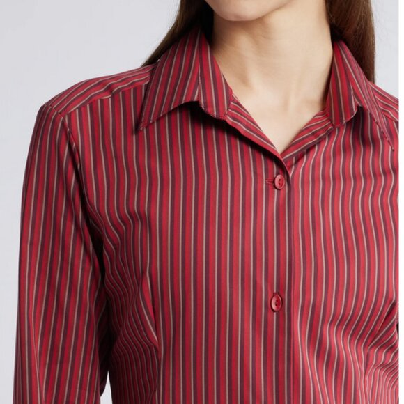 FAITHFULL THE BRAND En Vau Shirtdress 4/S in Wine Stripe - Picture 3 of 11